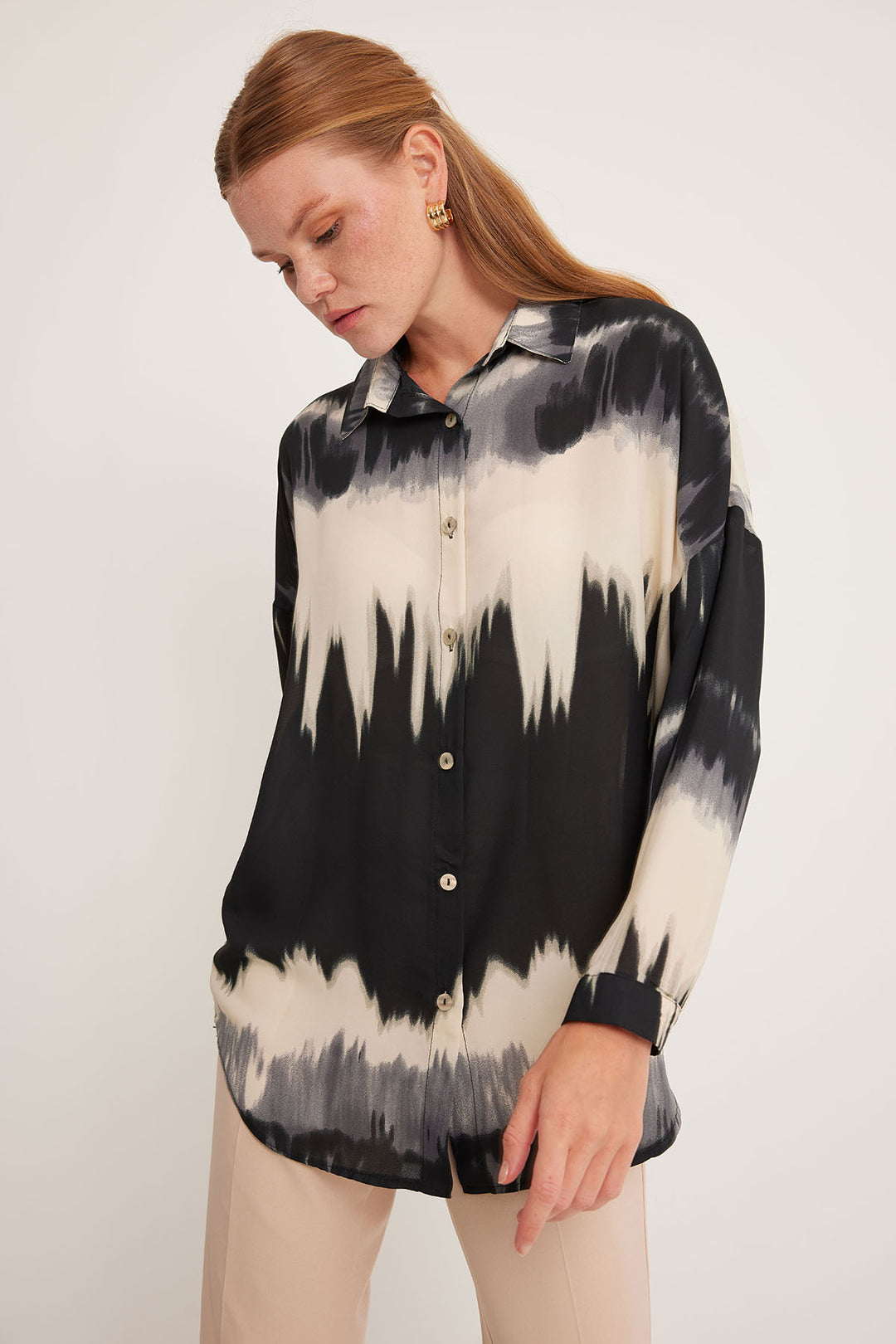 Bigdart Chemise oversize à motifs orange et noir pour femme 5923