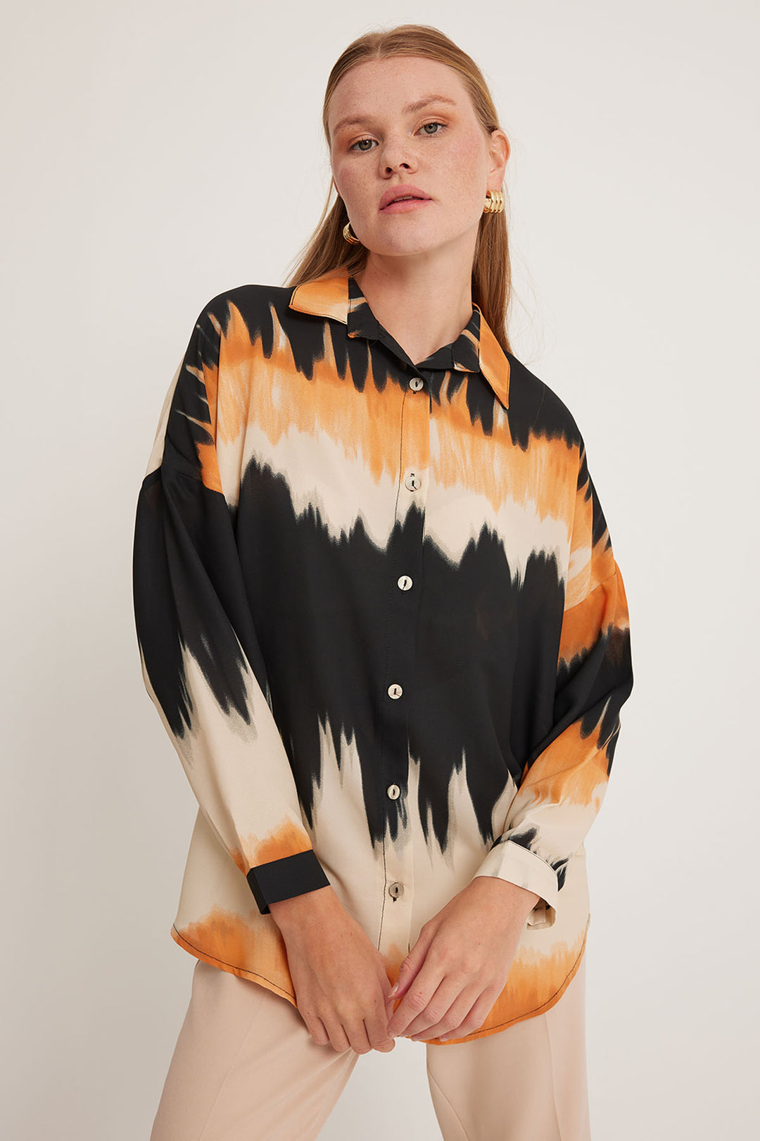 Bigdart Chemise oversize à motifs orange et noir pour femme 5923