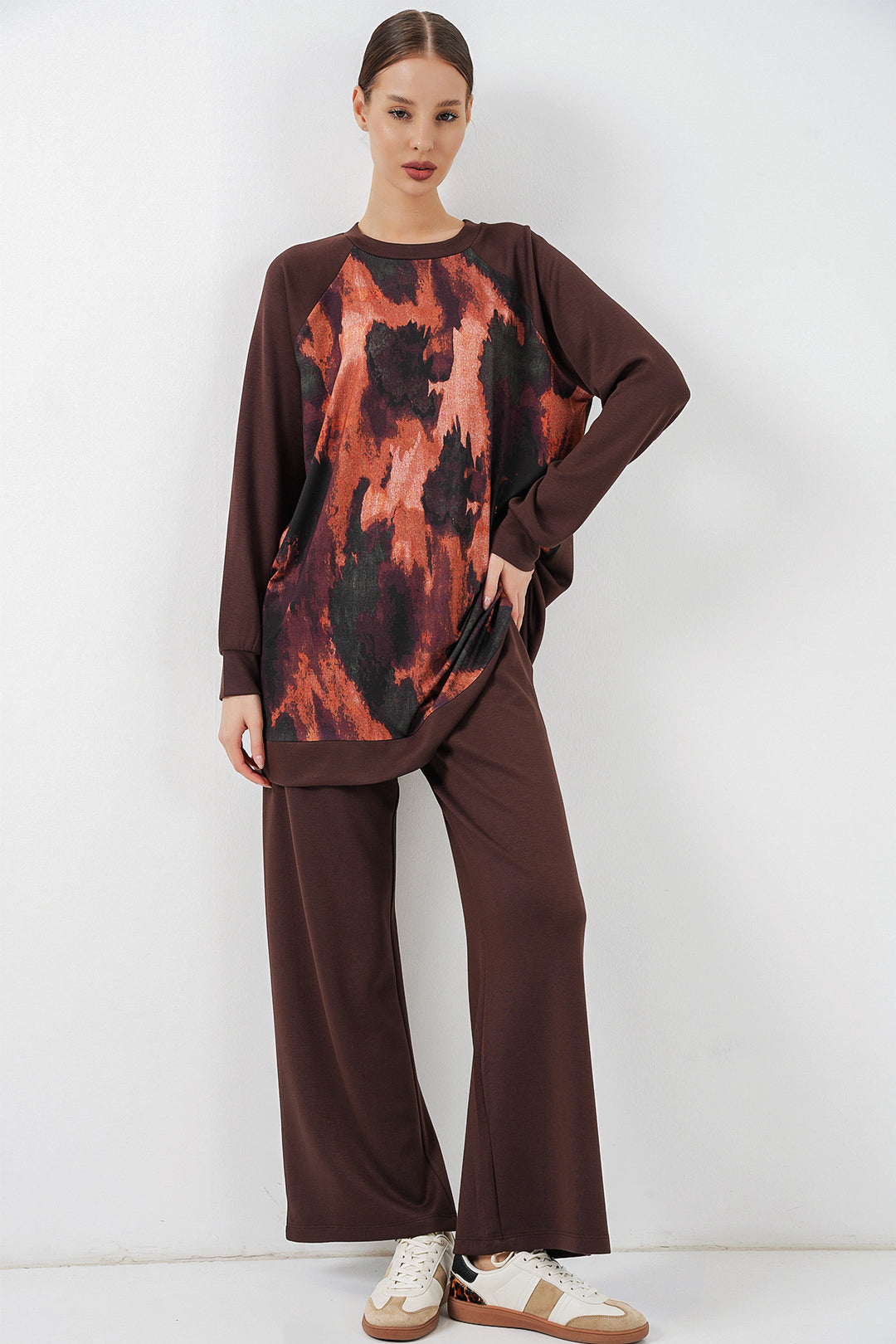 Bigdart Ensemble tunique pantalon oversize à motifs femme 55462 - Marron