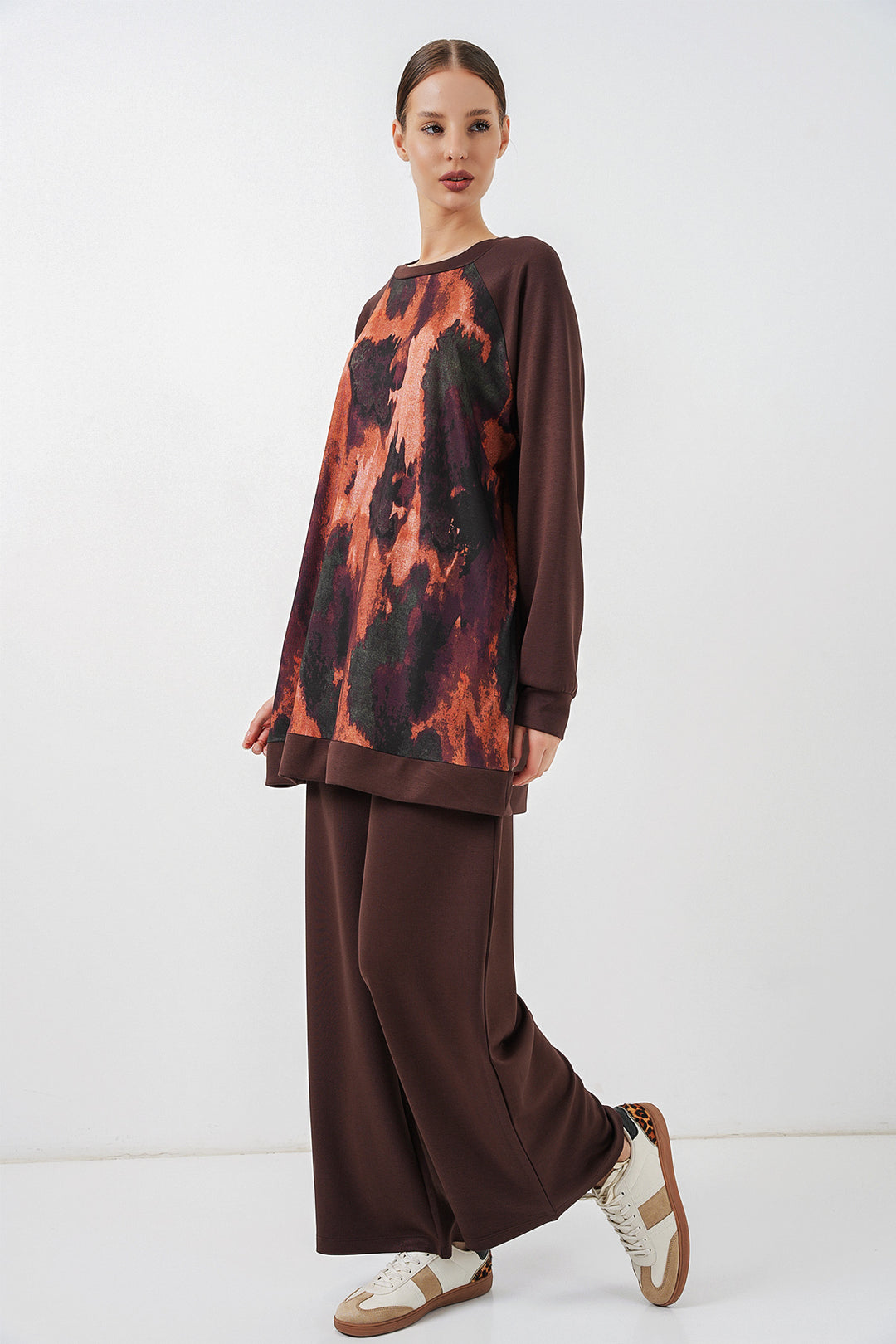 Bigdart Ensemble tunique pantalon oversize à motifs femme 55462 - Marron