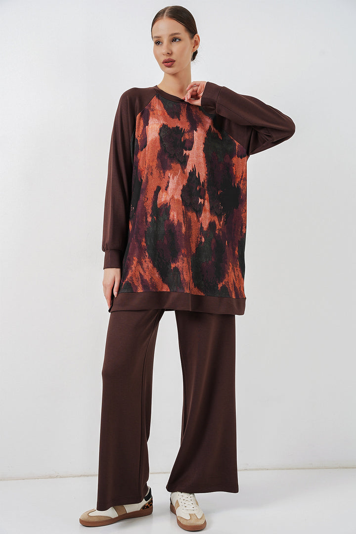 Bigdart Ensemble tunique pantalon oversize à motifs femme 55462 - Marron