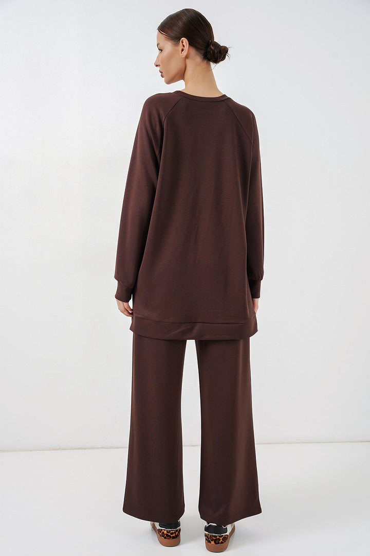 Bigdart Ensemble tunique pantalon oversize à motifs femme 55462 - Marron