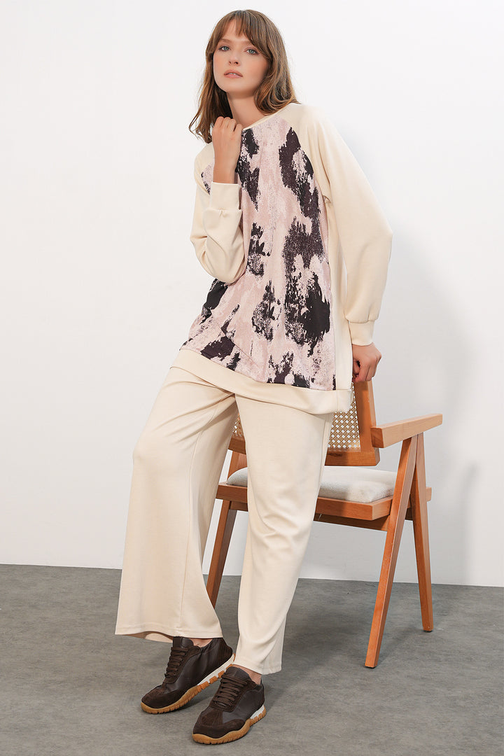 Bigdart Ensemble de 2 pièces de pantalon tunique oversize à motifs pour femmes 55462-Cream