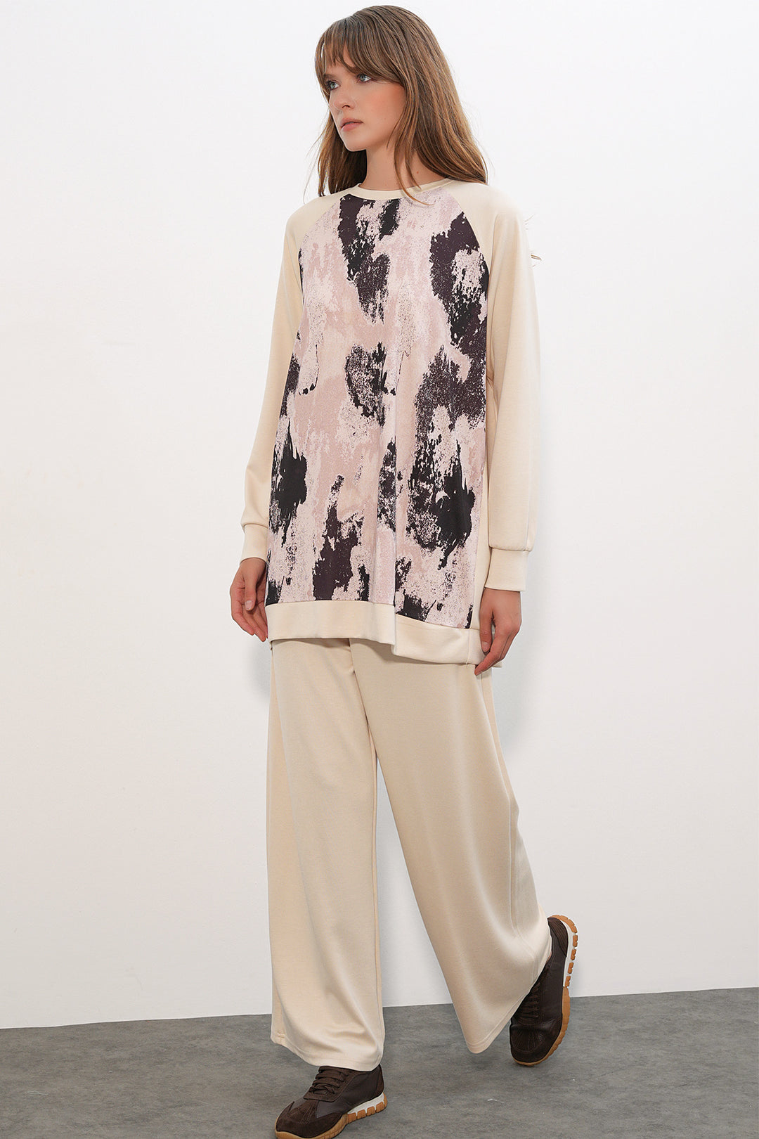 Bigdart Ensemble de 2 pièces de pantalon tunique oversize à motifs pour femmes 55462-Cream