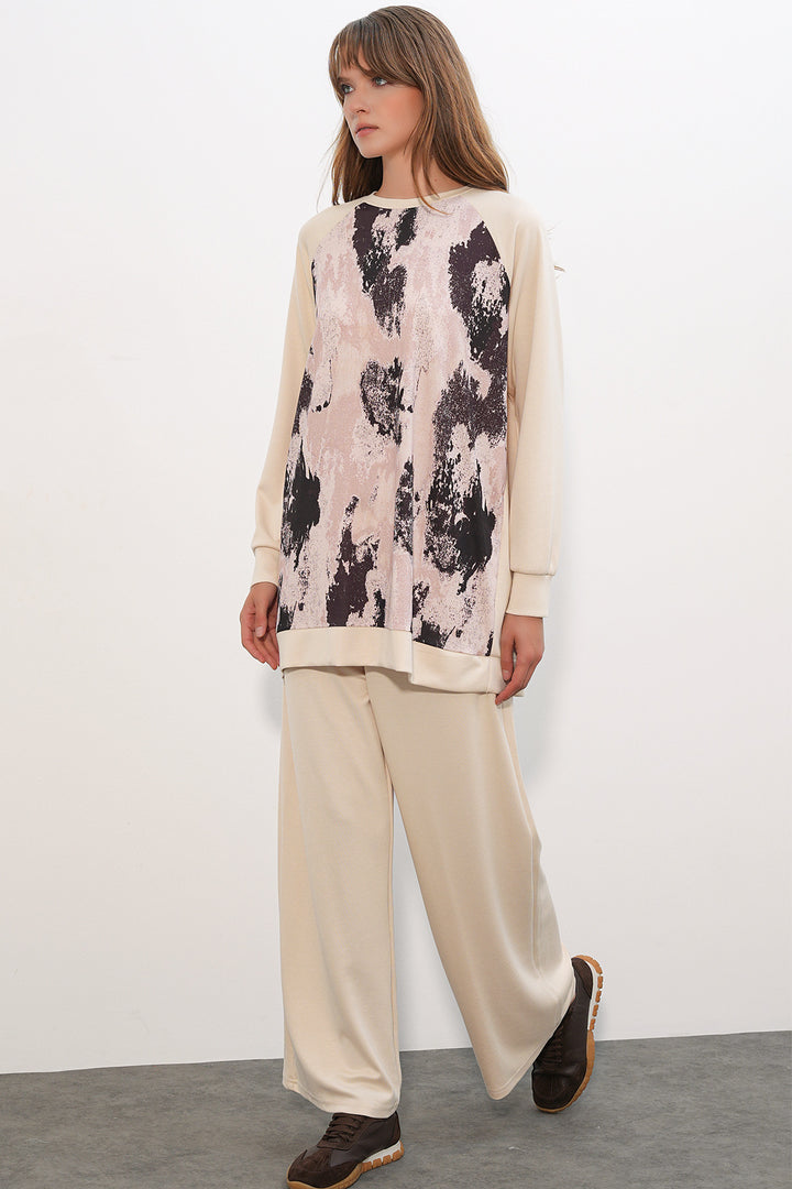 Bigdart Ensemble de 2 pièces de pantalon tunique oversize à motifs pour femmes 55462-Cream