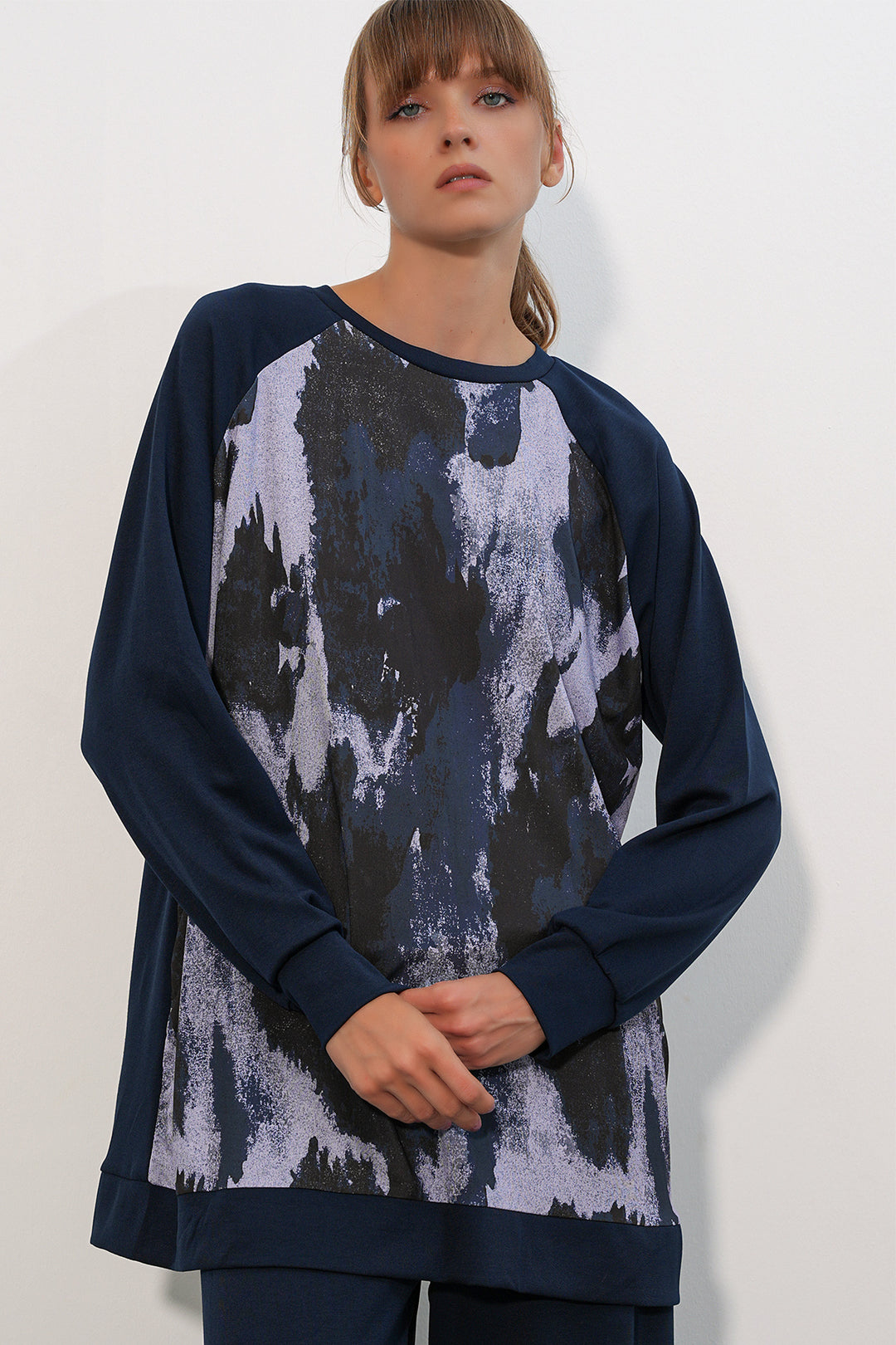 Bigdart Ensemble de tunique oversize à motifs et pantalon pour femme 55462 - Bleu marine