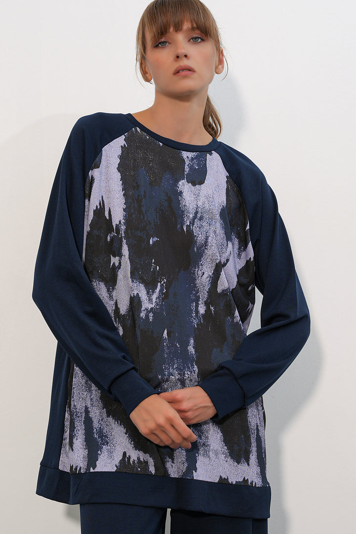 Bigdart Ensemble de tunique oversize à motifs et pantalon pour femme 55462 - Bleu marine