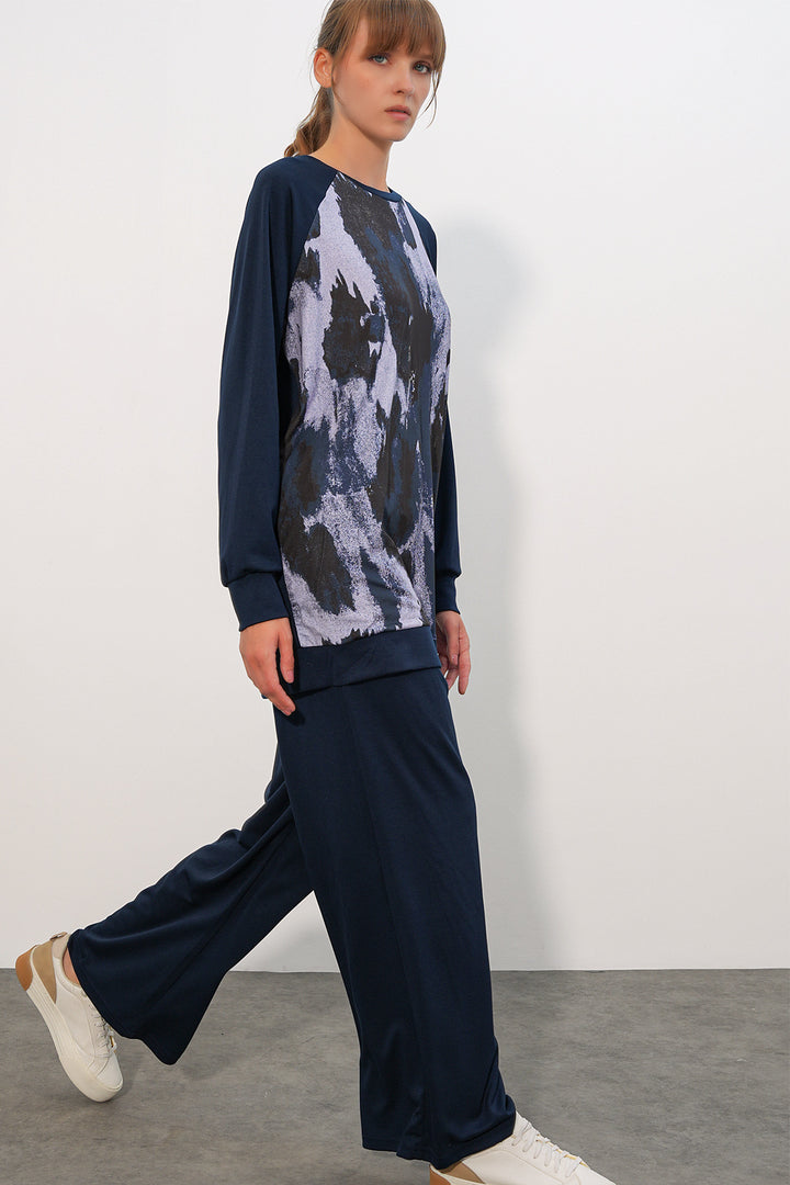 Bigdart Ensemble de tunique oversize à motifs et pantalon pour femme 55462 - Bleu marine
