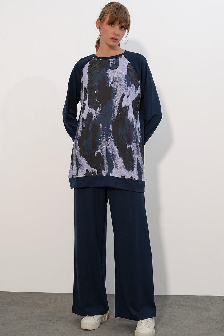 Bigdart Ensemble de tunique oversize à motifs et pantalon pour femme 55462 - Bleu marine