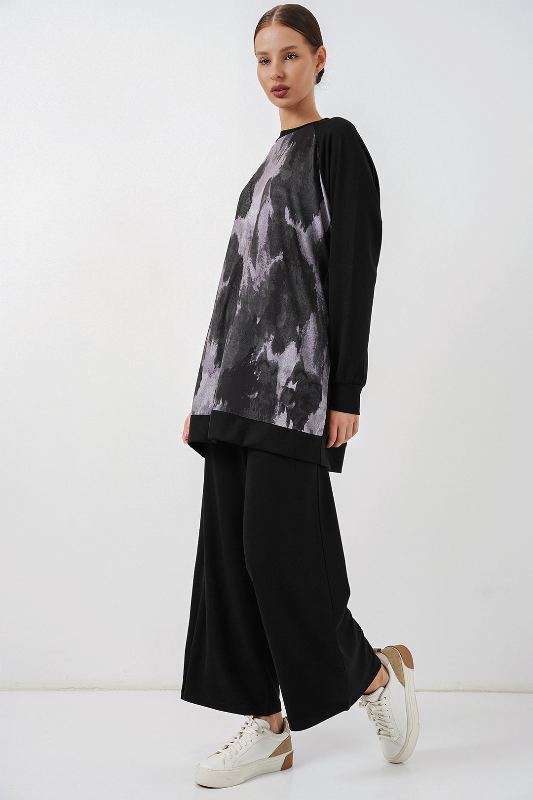 Bigdart Ensemble tunique pantalon oversize à motifs femme 55462 - Noir