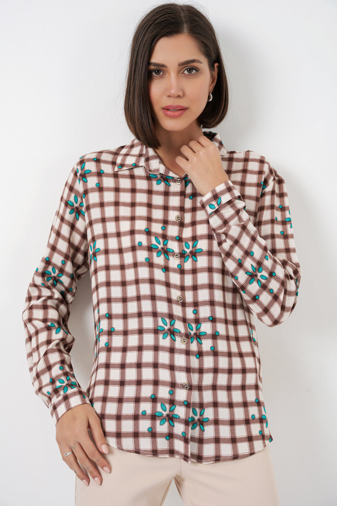 Bigdart Chemise en viscose oversize à motifs pour femme 20371 - Marron