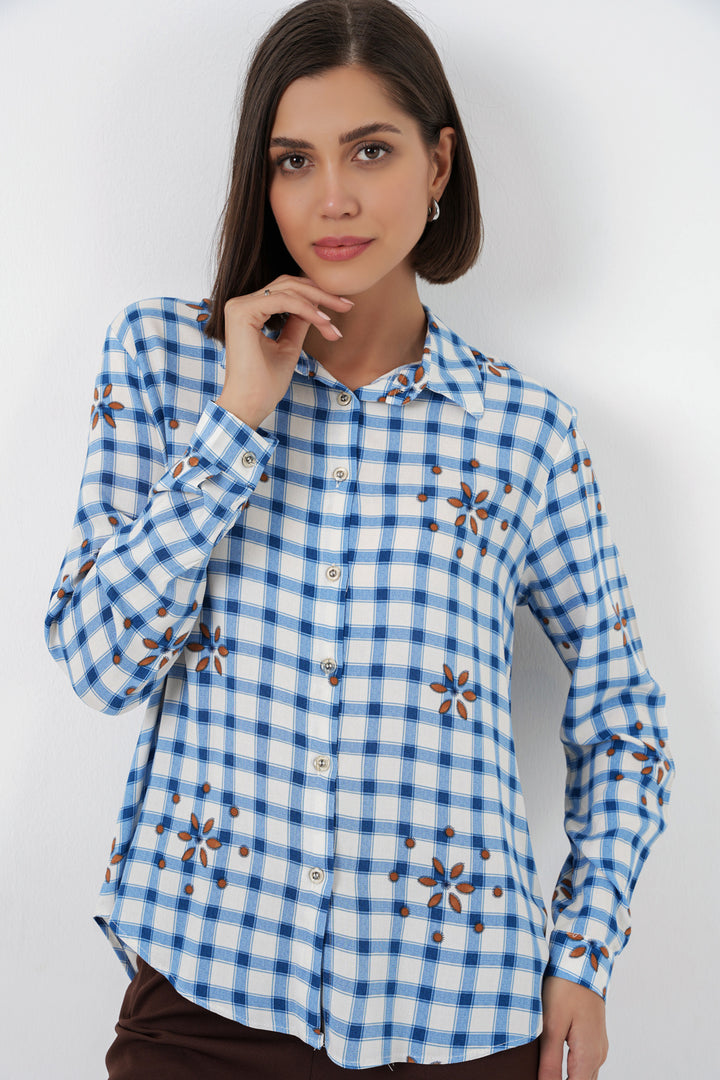 Bigdart Chemise en viscose oversize à motifs pour femme 20371 - Bleu