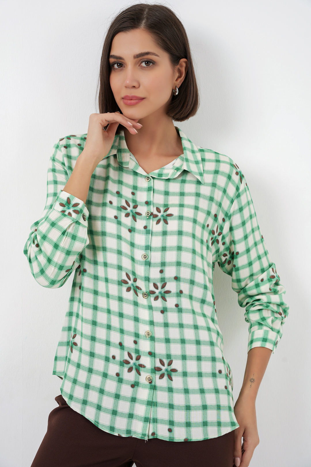 Bigdart Chemise en viscose oversize à motifs pour femme 20371 - Vert