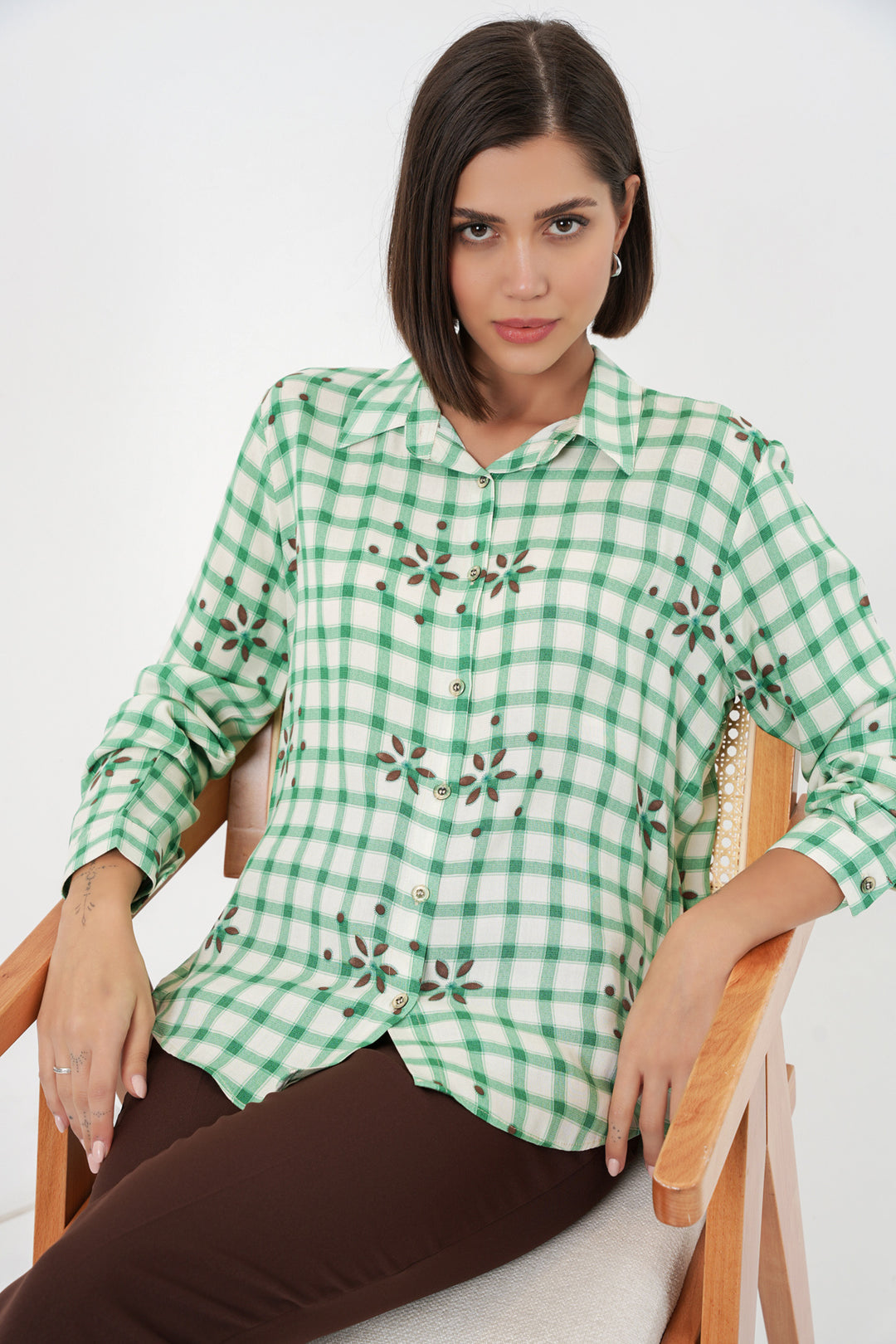 Bigdart Chemise en viscose oversize à motifs pour femme 20371 - Vert