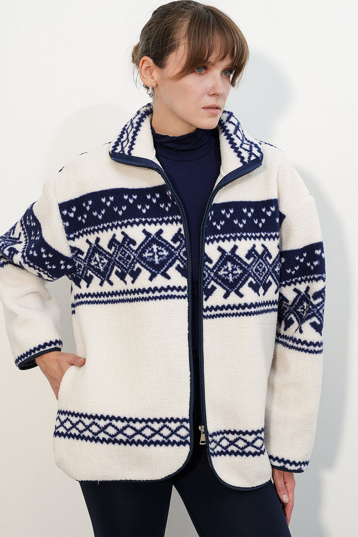 Bigdart Veste en peluche à motifs pour femme 55463 - Bleu marine