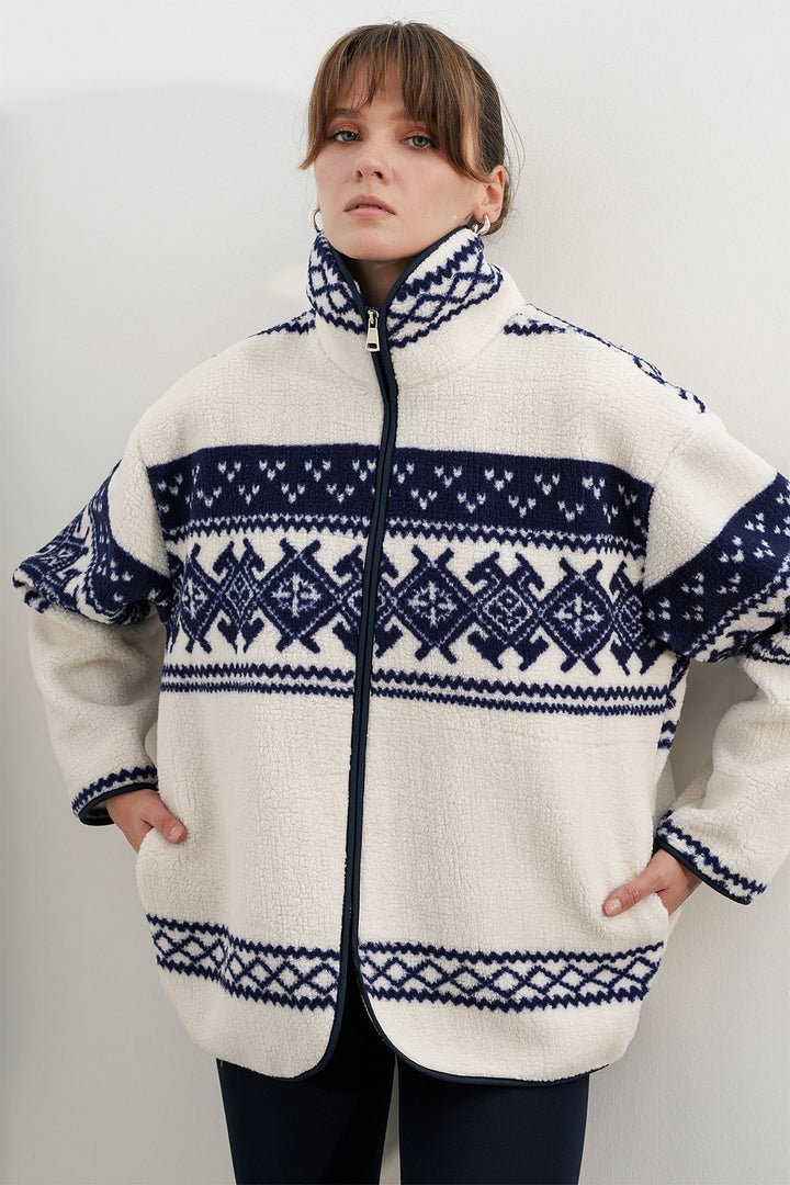 Bigdart Veste en peluche à motifs pour femme 55463 - Bleu marine