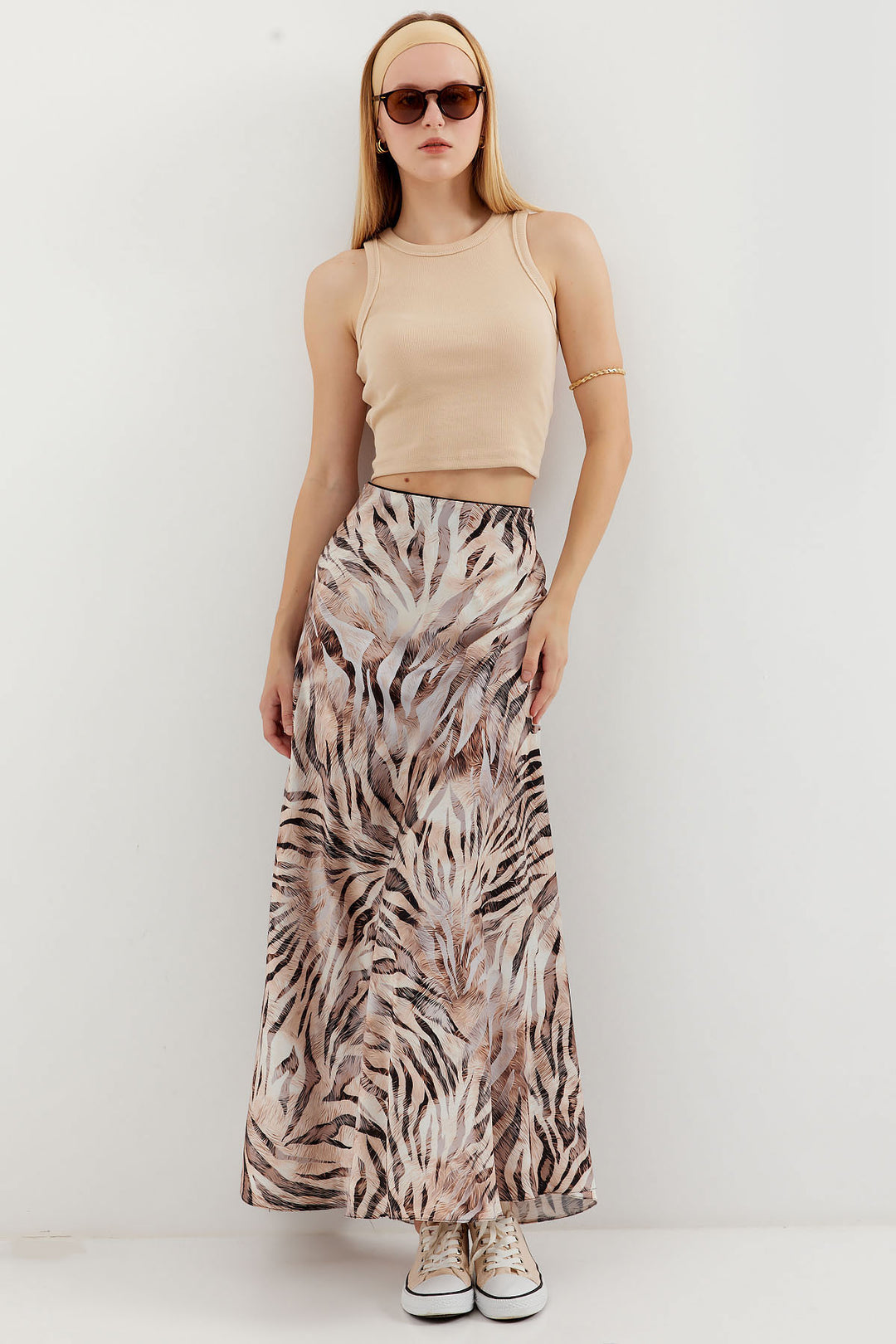 Bigdart Jupe en satin à motifs pour femme 15877 - Beige