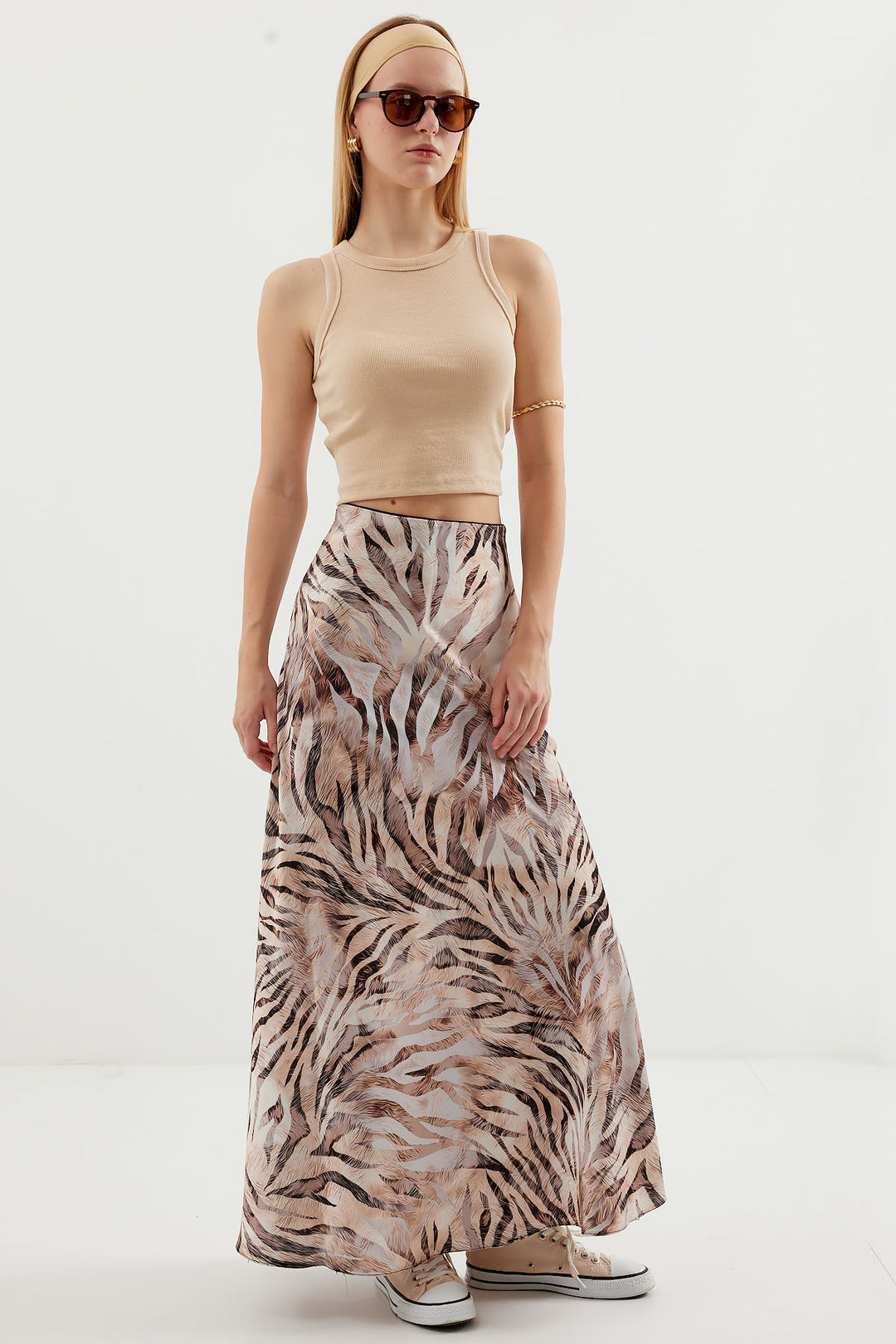Bigdart Jupe en satin à motifs pour femme 15877 - Beige