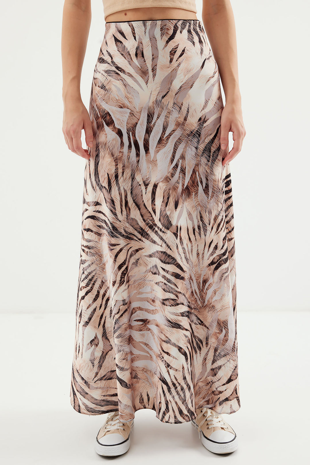 Bigdart Jupe en satin à motifs pour femme 15877 - Beige