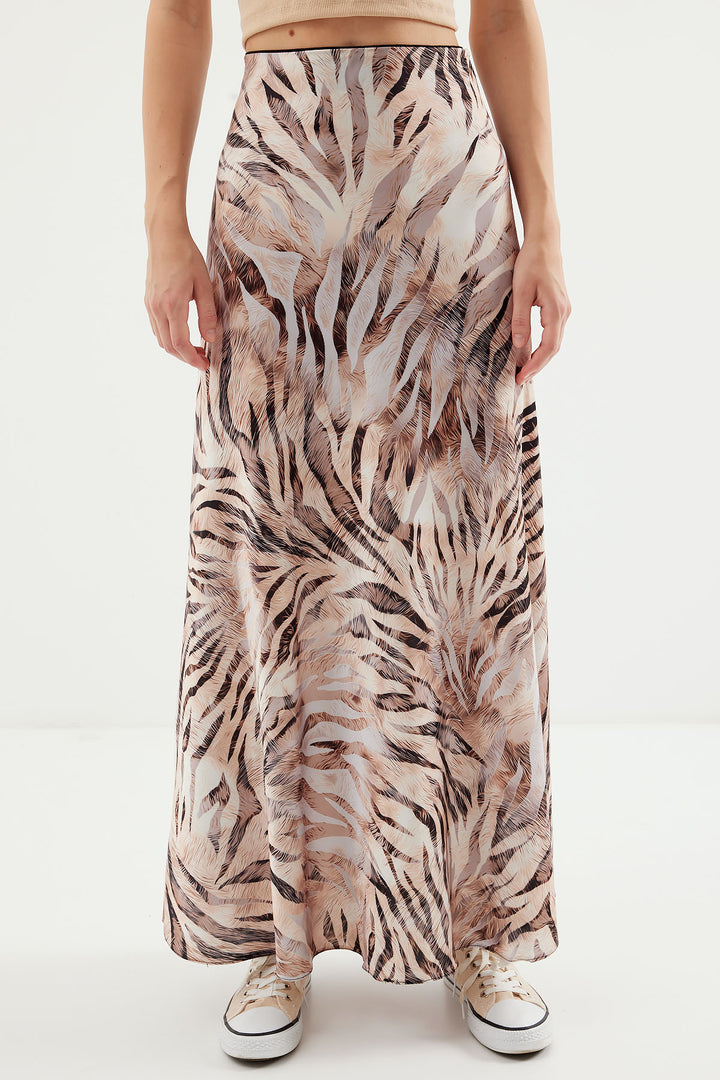 Bigdart Jupe en satin à motifs pour femme 15877 - Beige