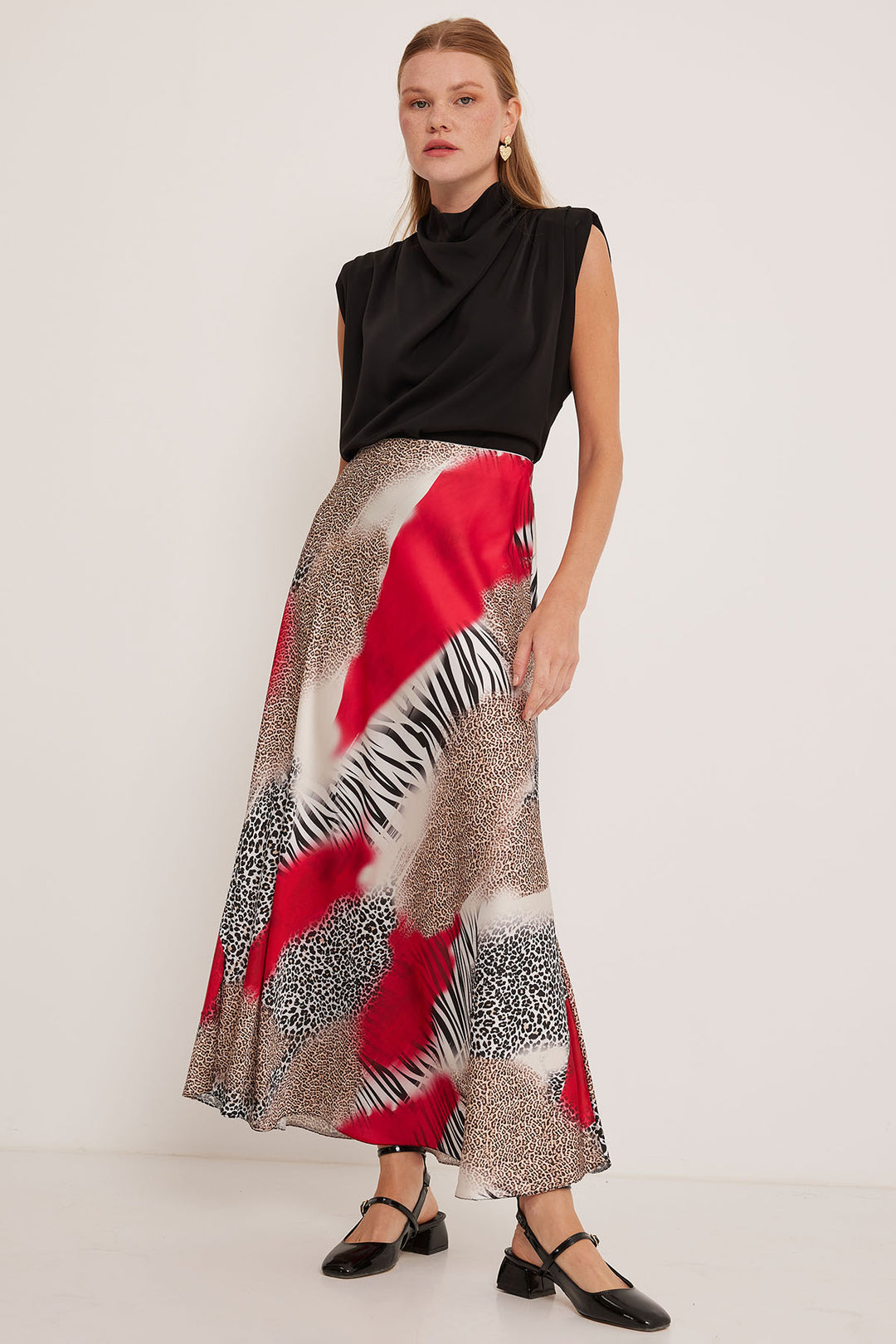 Bigdart Jupe en satin à motifs rouge et noir pour femme 15877 - Rouge