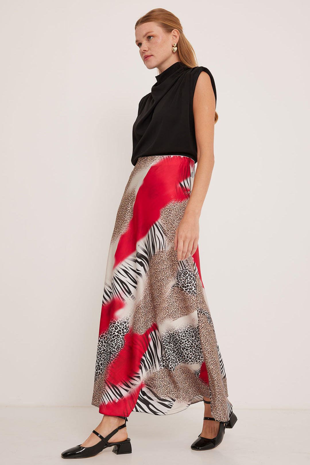 Bigdart Jupe en satin à motifs rouge et noir pour femme 15877 - Rouge