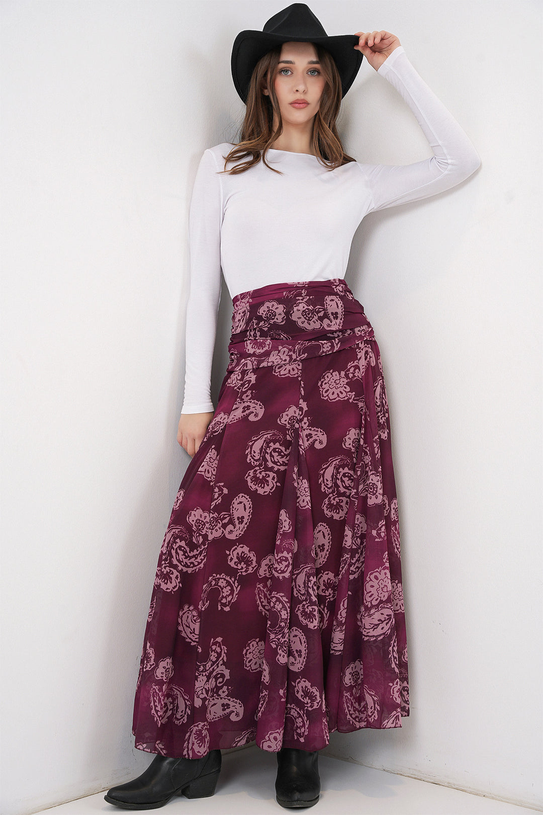 Bigdart Jupe en chiffon à motifs pour femme 8057 - Bordeaux