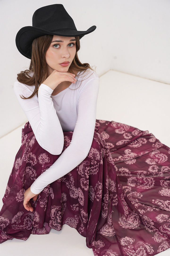 Bigdart Jupe en chiffon à motifs pour femme 8057 - Bordeaux