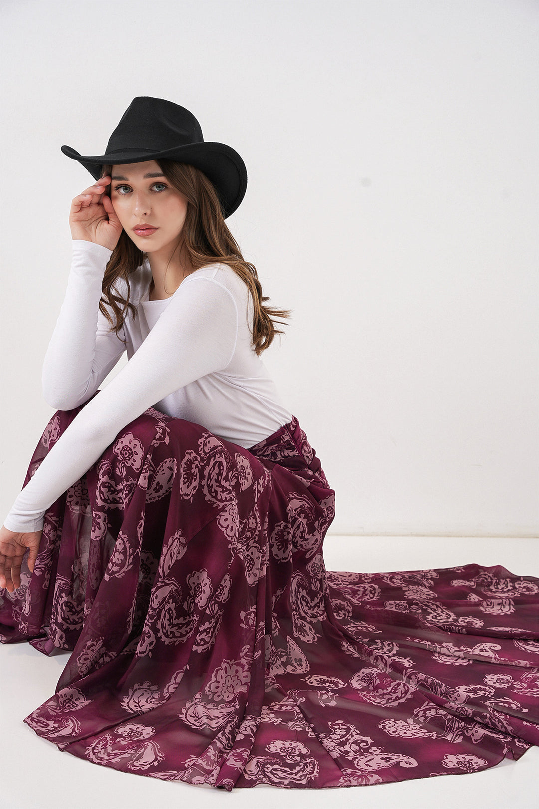 Bigdart Jupe en chiffon à motifs pour femme 8057 - Bordeaux