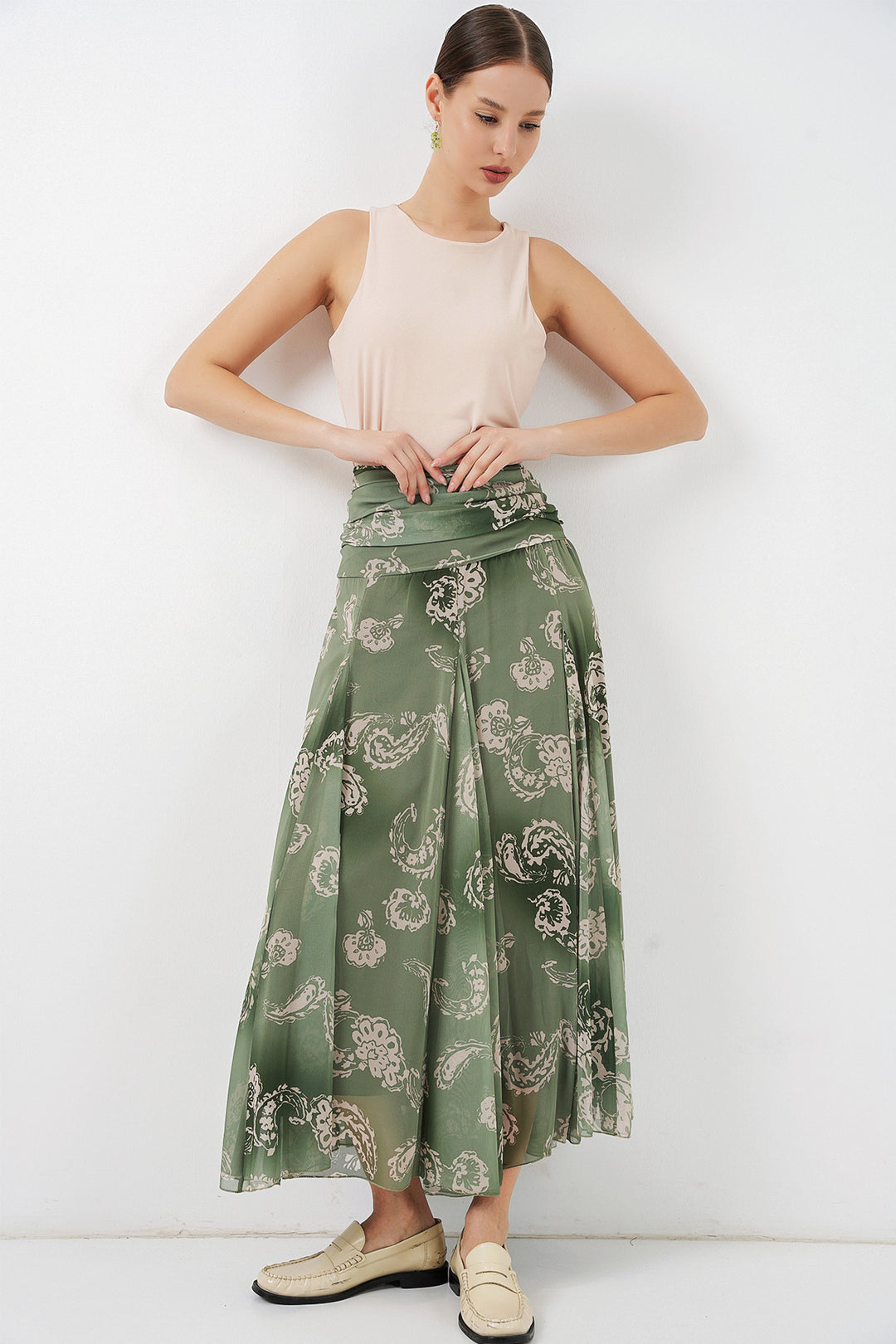 Bigdart Jupe en chiffon à motifs pour femme 8057 - Vert clair