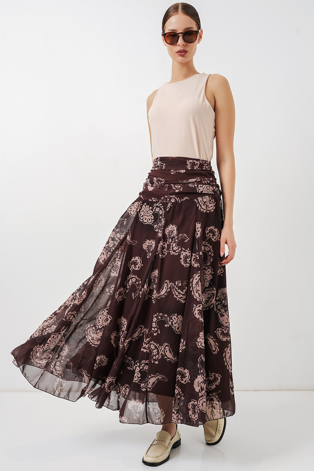 Bigdart Jupe en chiffon à motifs pour femme 8057 - Marron