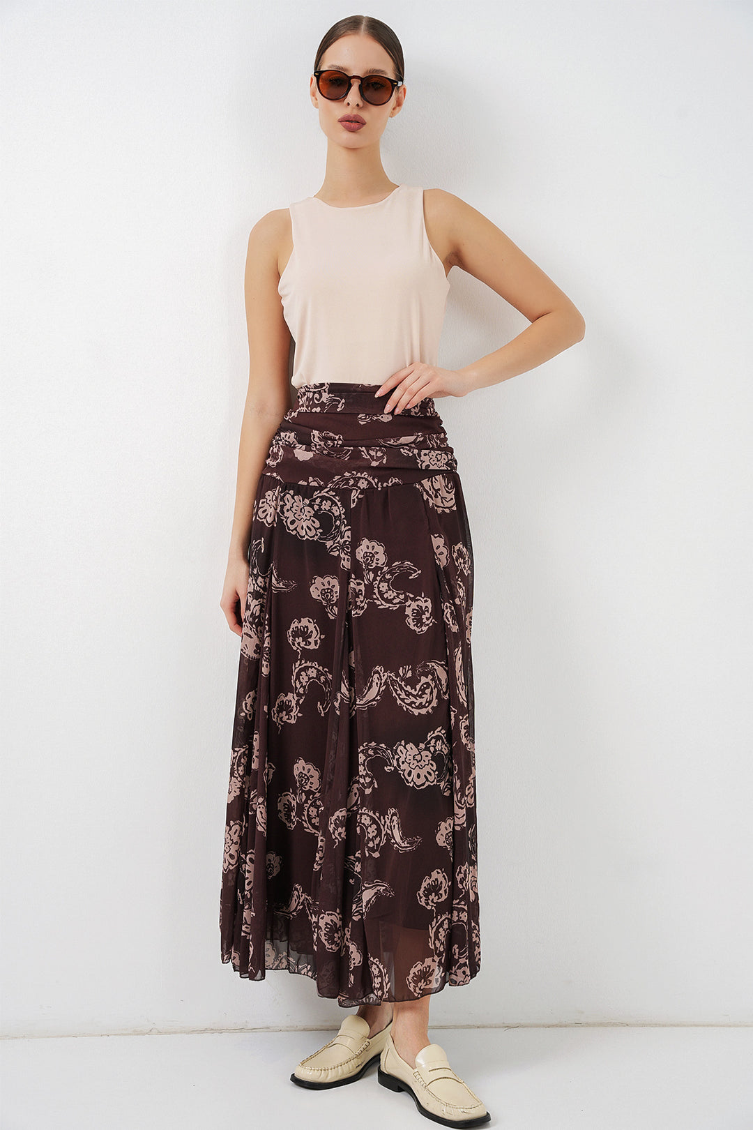 Bigdart Jupe en chiffon à motifs pour femme 8057 - Marron