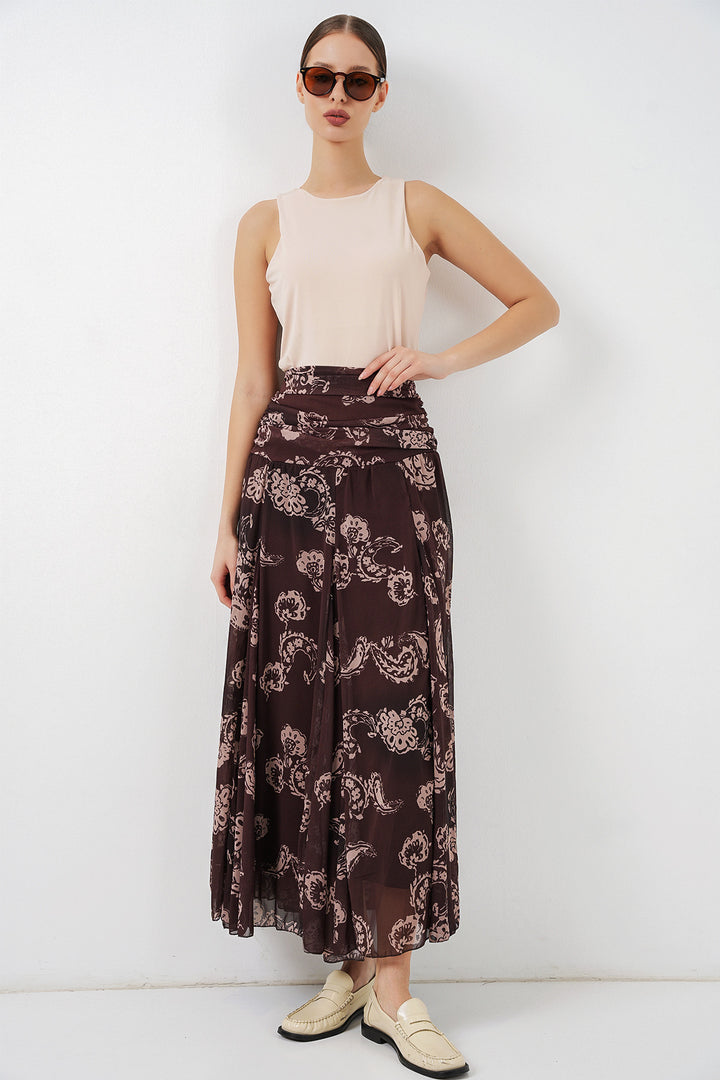 Bigdart Jupe en chiffon à motifs pour femme 8057 - Marron