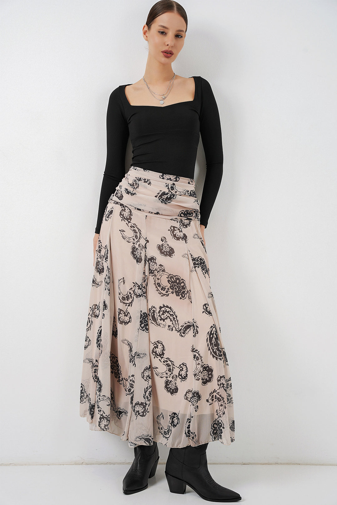 Bigdart Jupe en chiffon à motifs pour femme 8057 - Crème