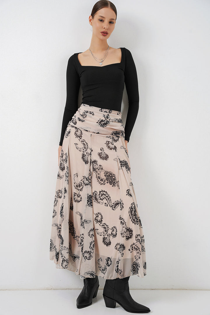 Bigdart Jupe en chiffon à motifs pour femme 8057 - Crème