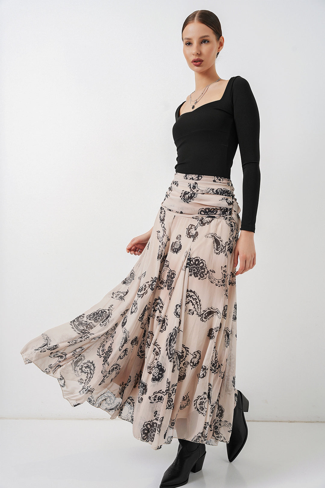 Bigdart Jupe en chiffon à motifs pour femme 8057 - Crème