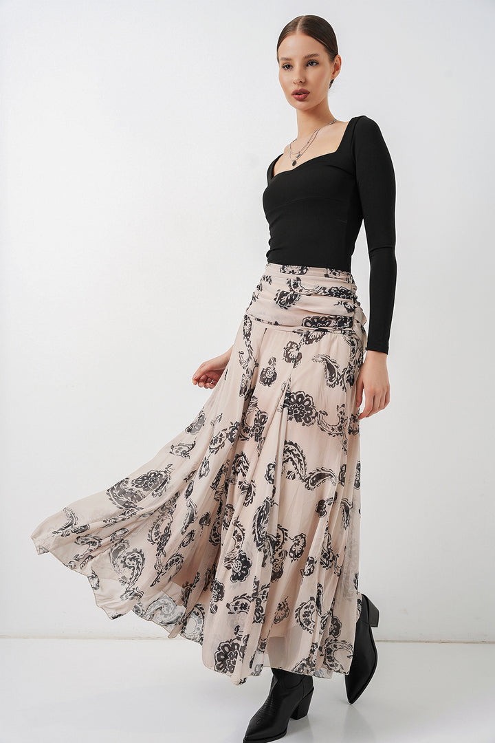 Bigdart Jupe en chiffon à motifs pour femme 8057 - Crème