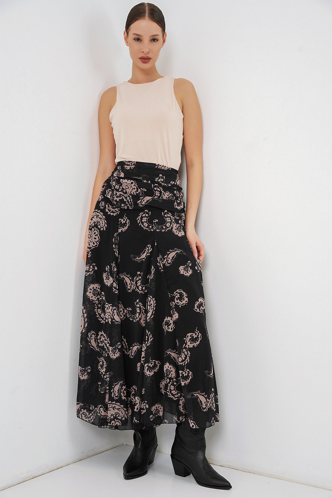 Bigdart Jupe en chiffon à motifs pour femme 8057 - Noir
