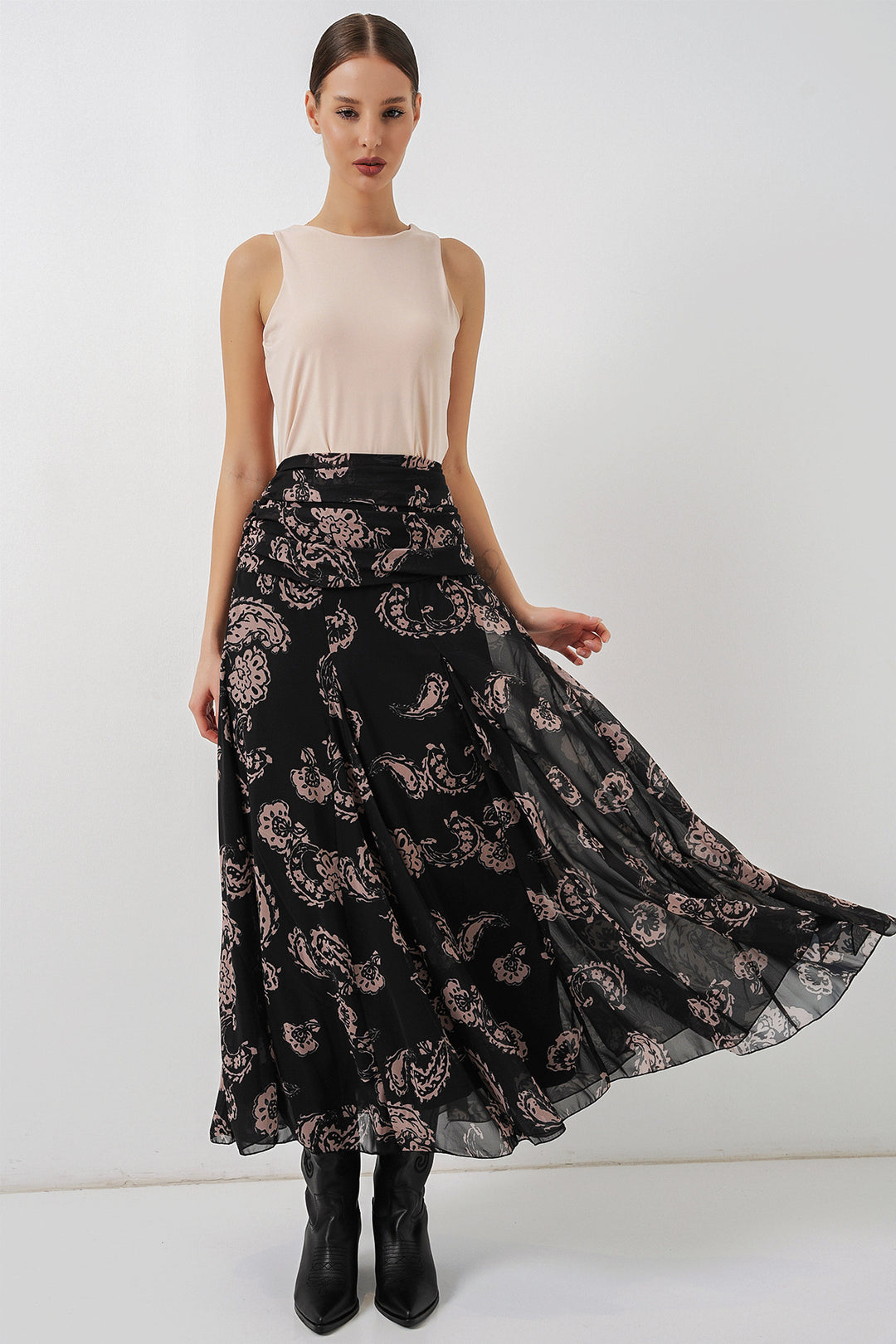 Bigdart Jupe en chiffon à motifs pour femme 8057 - Noir