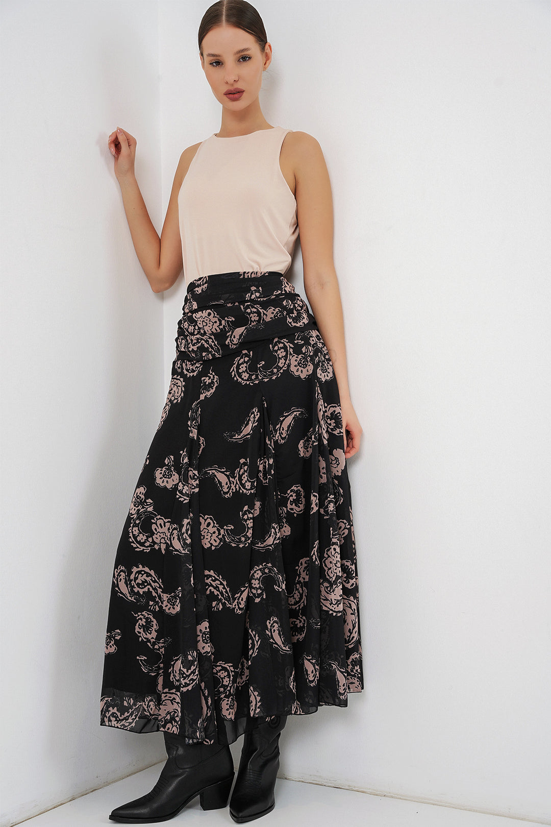 Bigdart Jupe en chiffon à motifs pour femme 8057 - Noir