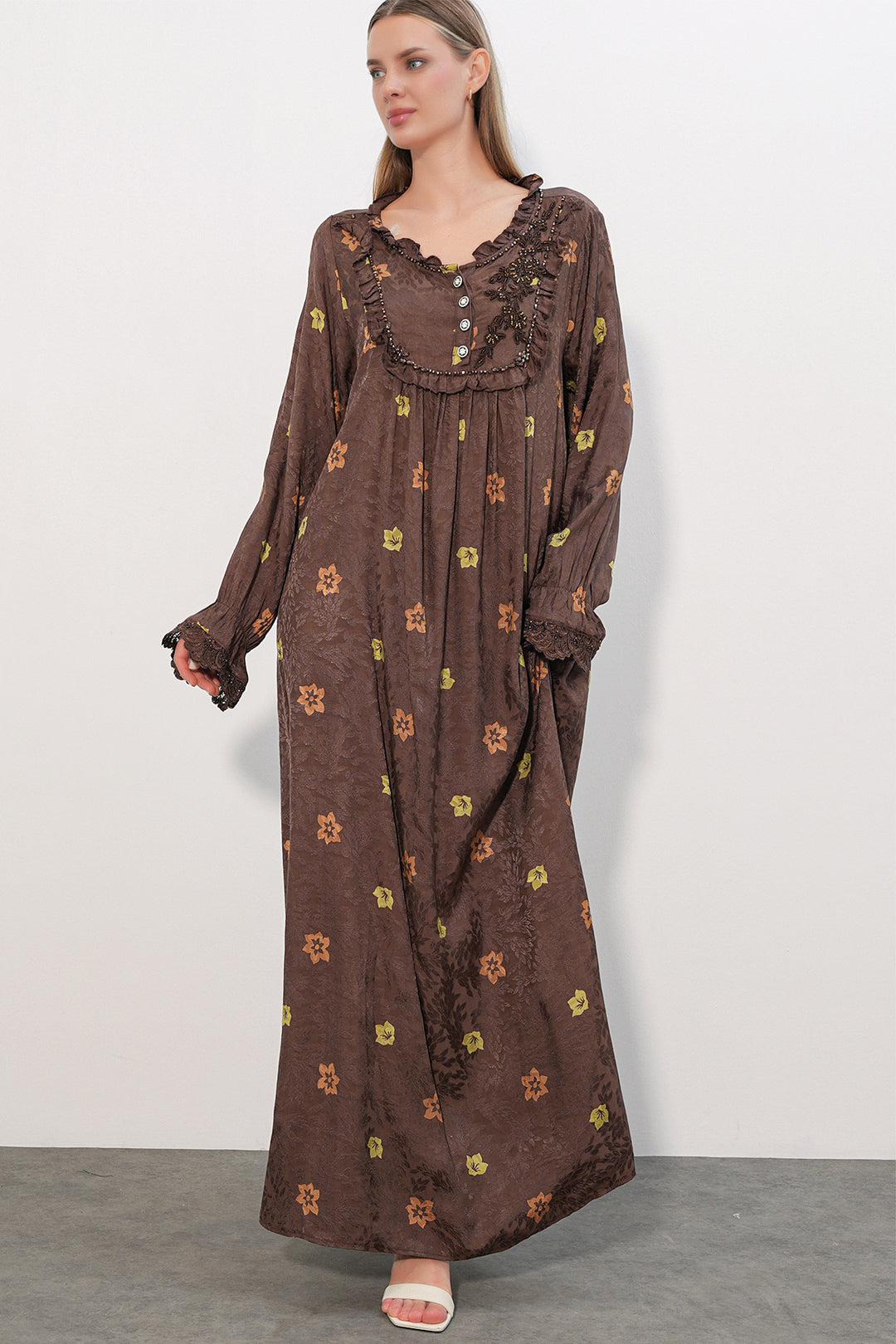 Bigdart Robe longue à motifs avec pierres 2615 - Marron