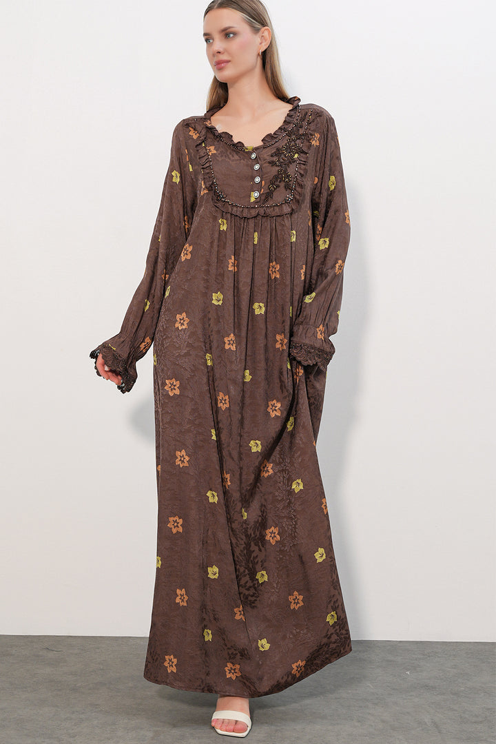 Bigdart Robe longue à motifs avec pierres 2615 - Marron
