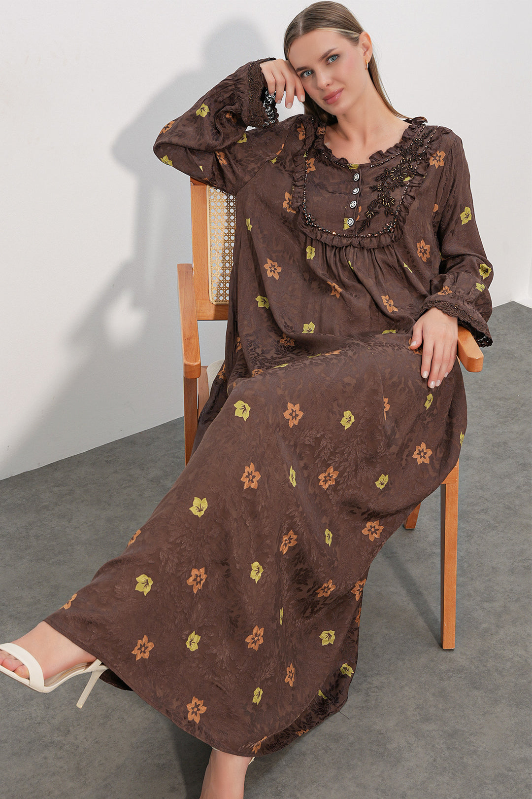 Bigdart Robe longue à motifs avec pierres 2615 - Marron