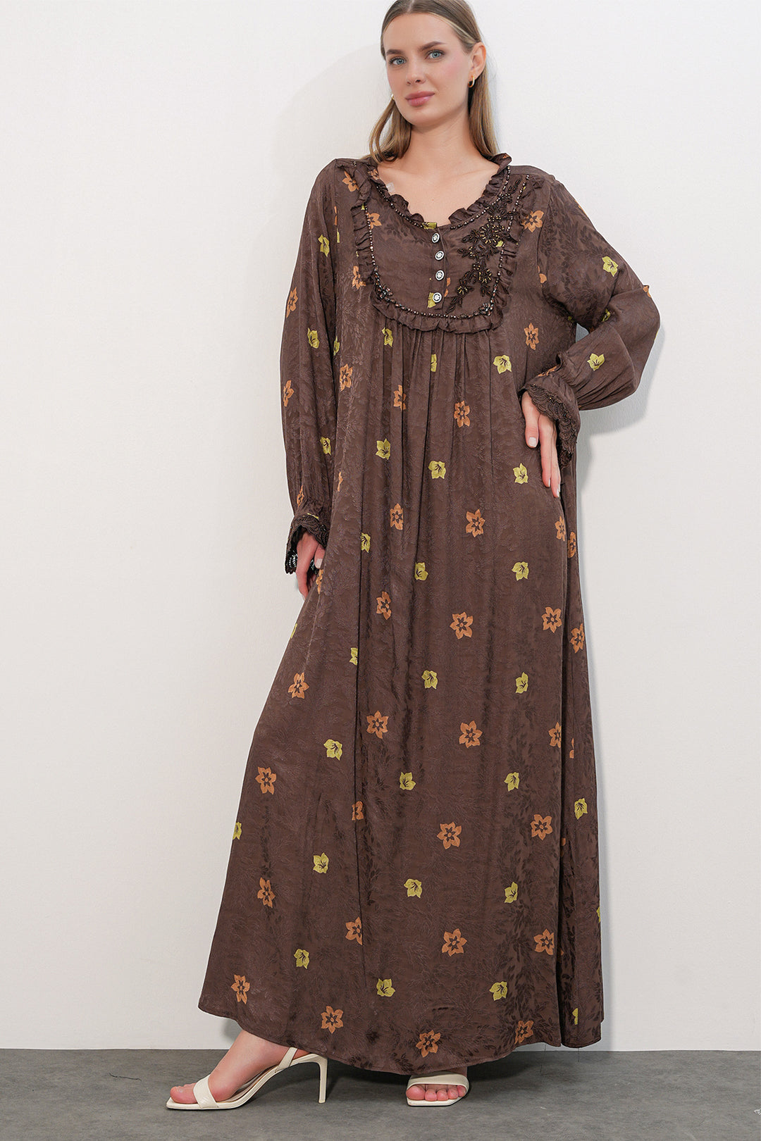 Bigdart Robe longue à motifs avec pierres 2615 - Marron
