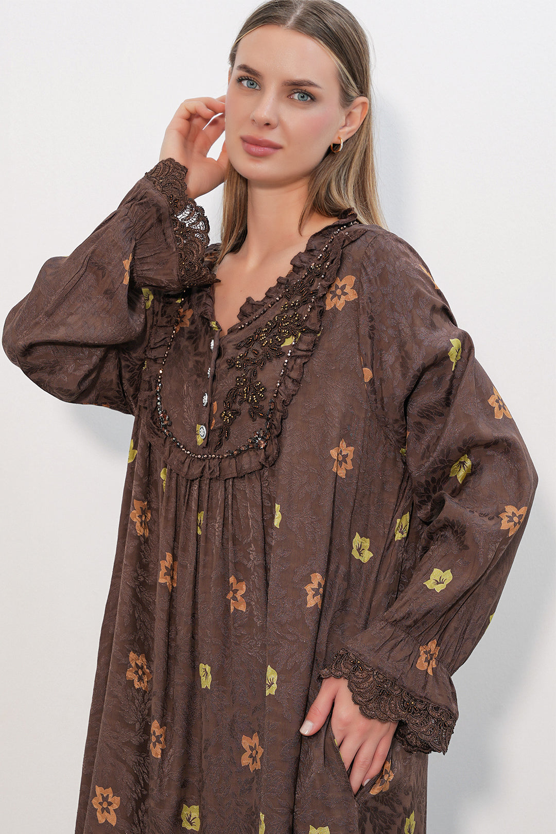 Bigdart Robe longue à motifs avec pierres 2615 - Marron