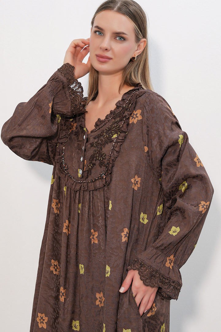 Bigdart Robe longue à motifs avec pierres 2615 - Marron