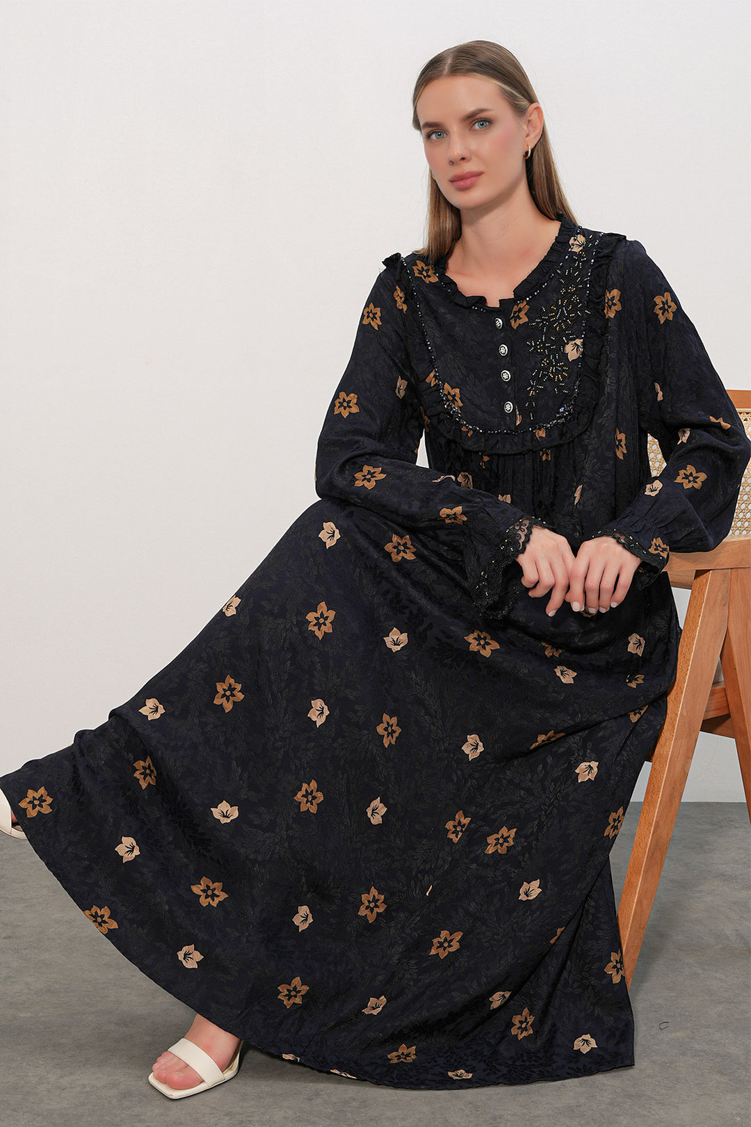 Bigdart Robe longue à motifs avec pierres 2615 - Bleu marine