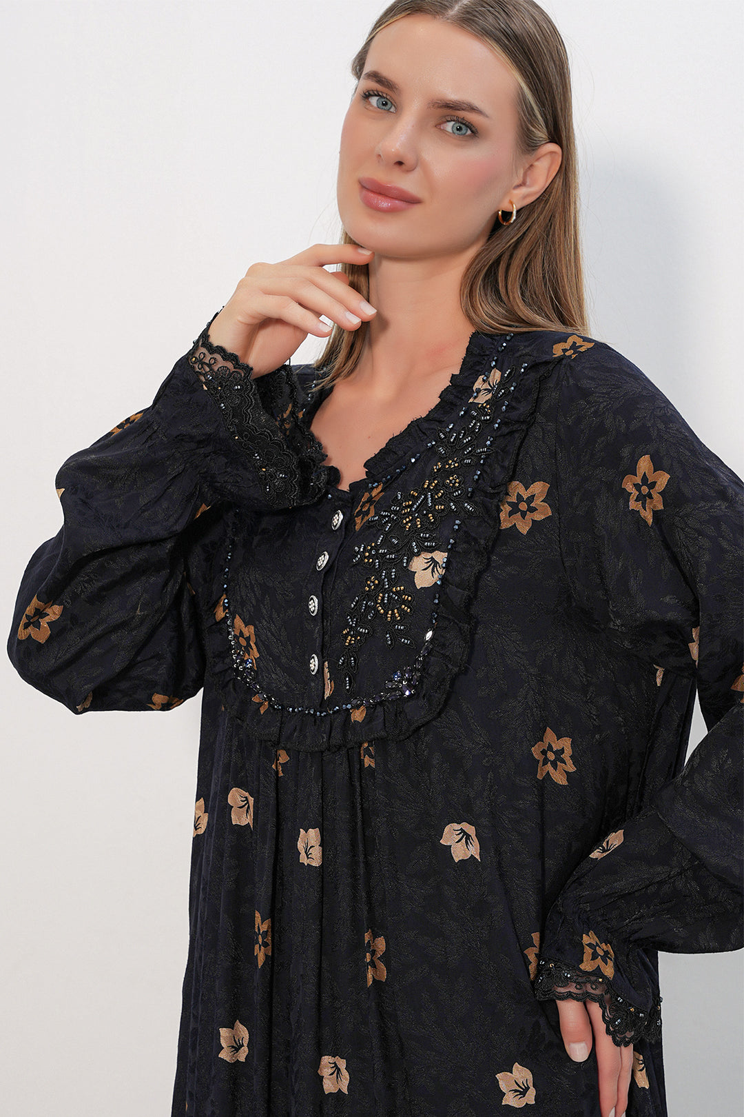 Bigdart Robe longue à motifs avec pierres 2615 - Bleu marine