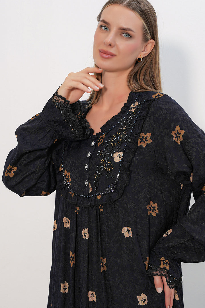 Bigdart Robe longue à motifs avec pierres 2615 - Bleu marine