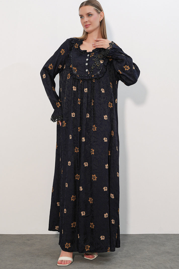 Bigdart Robe longue à motifs avec pierres 2615 - Bleu marine